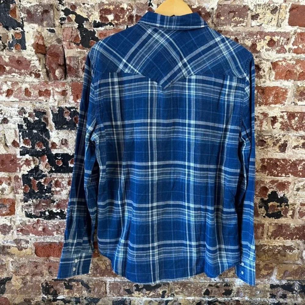 Levis Pearl Snap Shirt Long Sleeve Western Mens Medium Blue Plaid Levi's NEW